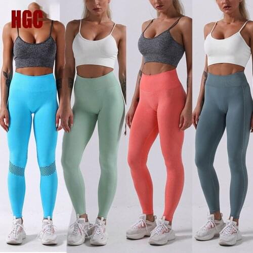 HGC Seamless Suit Women 2 Piece Yoga Set Fitness Leggings High Waist Gym Top Push-up Workout Bra Sport Outfit Sexy Sportwear