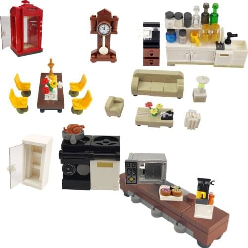 Locking City Table Toys Accessoreis Assemble Kids Model Bookshelf Furniture Sofa Compatible Telephone Boot City Building Blocks