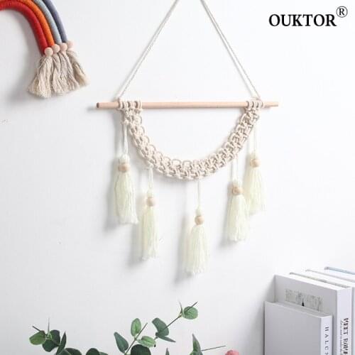 Bohemian Macrame Hand-Woven Tapestry Tassel Wall Hanging Craft Tapestries Pendant Nordic Simple Style Home Decor Chic Ornament