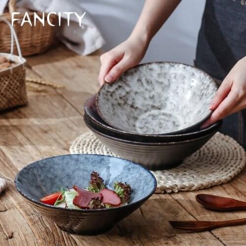 FANCITY Home ceramic large noodle bowl, doodle horn bowl, creative noodle bowl, large ramen bowl