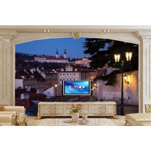 Large 3d murals wallpaper,Prague Houses Street Night lights Cities wallpapers,living room sofa tv wall bedroom papel de parede