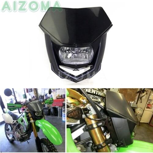 Black H4 Motorcycle Headlight Dirt Bike Motocross Dual Sport Head Light for Kawasaki Yamaha Honda Suzuki Off-road Universal