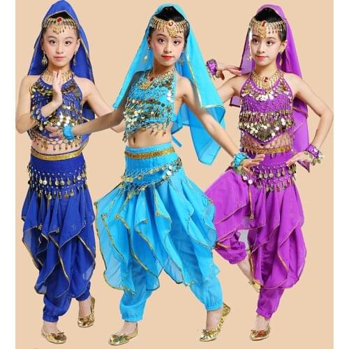 5pcs/set Kids Belly Dance Costume Girl India Dance Costumes Belly Dancing Dancer Clothes Indian Costumes For Kids
