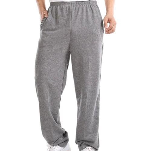 Men Pants Casual Solid Color Elastic Waistband Pockets Sports Hip Hop Loose Fit Streetwear Straight Pants 2021