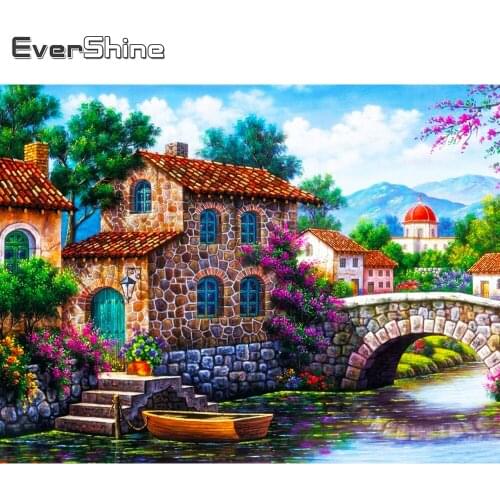 Evershine Full Square Diamond Embroidery House 5D DIY Diamond Painting Landscape Cross Stitch Mosaic Home Decor Gift