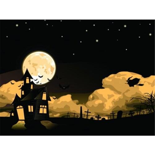Dark Night Bright Moon with Castle Background Photography for Kids Birthday Photos Halloween Photography Backdrops Custom Made
