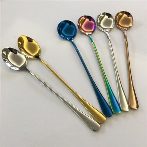 Stainless Steel Coffee Spoon Colorful Long Handle Ice Cream Dessert Tea Spoon For Picnic Drinkware Tableware Kitchen Cutlery