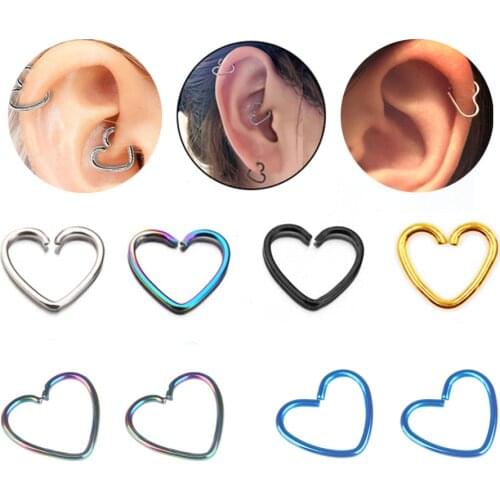 2pcs or 1pc Surgical Steel Daith Heart Ear Nose Ring Cartilage Tragus Piercings Hoop Lip Nose Ring Orbital Ear Stud Body Jewelry