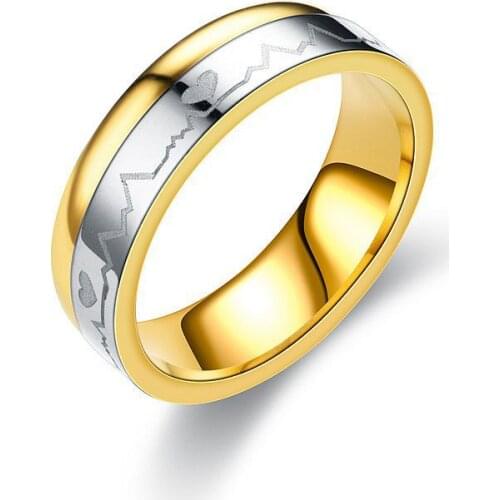6mm Electrocardiogram Ring Stainless Steel Heart Lovers' Rings Korea 316L Titanium Mens Womens Wedding Bands Ring