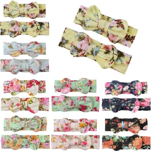 2PCS Mother & Baby Headbands Kids Girl Bow Rabbit Ear Print Floral Hairband Parent-Child Hair Accessories Head Band Headdress