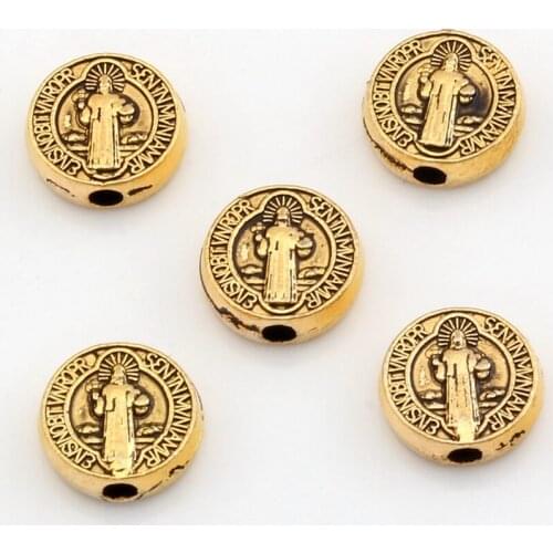 25pcs Antique Gold Jesus Round Spacer Beads 9x 9x3mm For Jewelry Making Bracelet Necklace DIY Accessories
