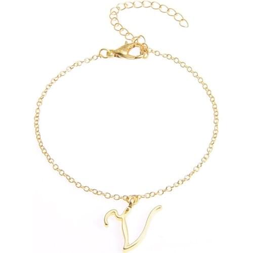 Monogram Cursive Initial V Name Bracelet Swirl English Alphabet Letter Initials Text Character Chain Bracelets Gift for Friends