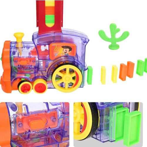 Domino Train Car Set Kids Sound Light Automatic Laying Domino Brick Colorful Dominoes Blocks Game Toys Set Gift for Boys Girls