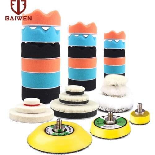 M6 Car Polishing Sponge Pads Buffing Waxing Foam Buffer Set Polisher Machine Kit for Auto Removes Scratches Drill Attachment
