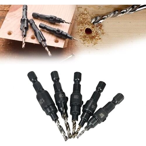 5pcs HSS Countersink Drill Bit Set 1/4" Hex Shank Quick Change Taper Drill for Woodworking Carpentry Reamer Chamfer power tools