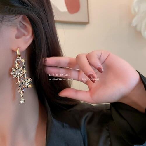 ROPUHOV 2021 New Korean Trendy Jewelry Diamond Studded Flower Earrings Retro Long Elegant Earrings Womens Atmosphere