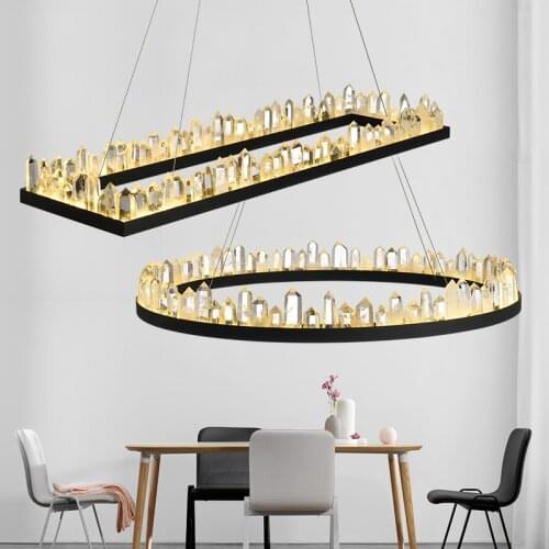 RH American Luminaria Led Pendant Lamp Lustre Crystal Pendant Light Living Room Matte Black Metal Suspend Lamp Hanging Lamp