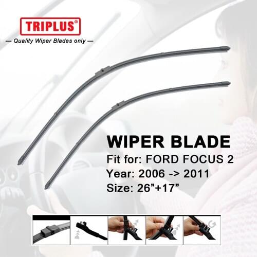 Wiper Blade for FORD FOCUS 2 (2006-2011) 1set 26"+17",Flat Aero Beam Windscreen Wiper Frameless Soft Boneless Wiper Blades II