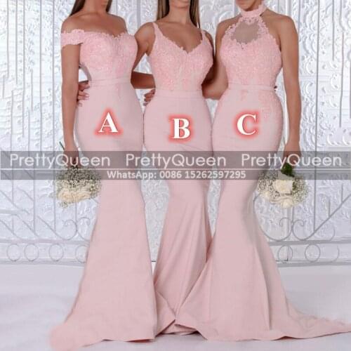 Light Pink Appliques Mermaid Bridesmaid Dresses For Women Long Floor Length Sleeveless Maid Of Honor Dress Bridal Party