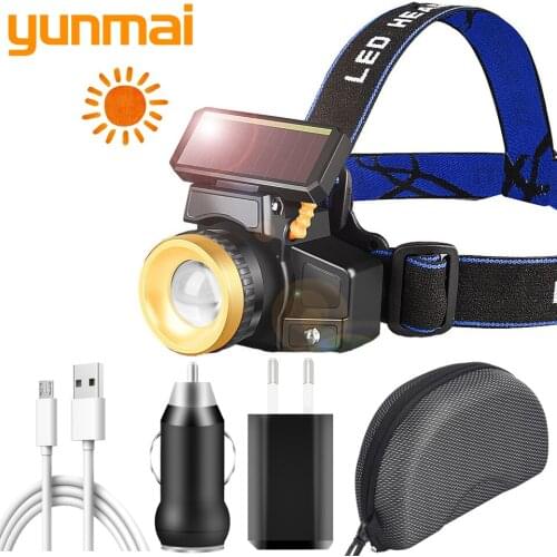 Solar Sensor Led Headlamp Usb Rechargeable Built-in 18650 Battery Headlight Zoom Waterproof XM-L T6 Head Flashlight Torch Light