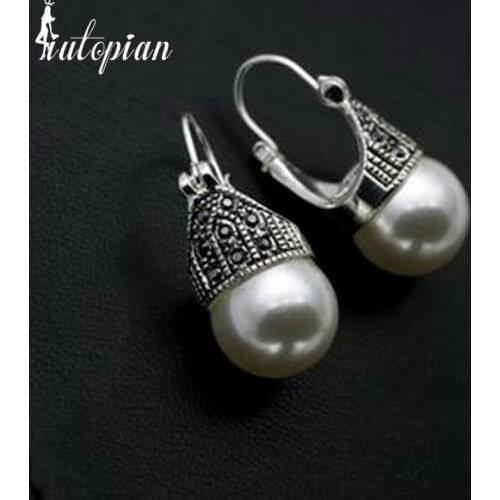Iutopian Brand Vintage Retro Simulated Pearl Hoop Earrings For Women Brincos Anti-allergy Retro Jewelry Gift Jewelry 1#RG85322