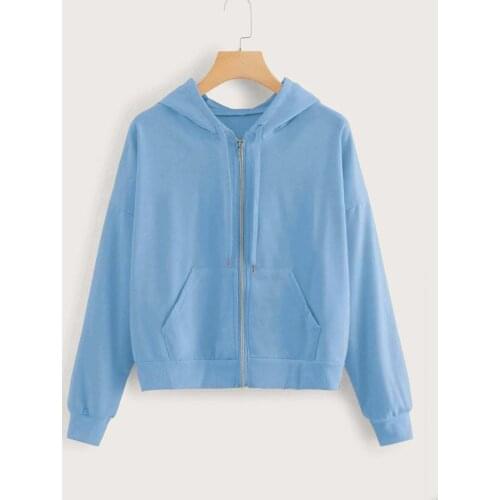 Spring Women Hoodies Women Casual Long Sleeve Zipper Pocket Autumn Fashion Solid Color Short Sweatshirts Women Hoodies