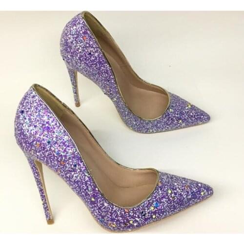 Moraima Snc Woman High Heel Shoes Sexy Pointed Toe Glitter Embellished Party Wedding Heels 12CM Thin heels Shallow Pumps