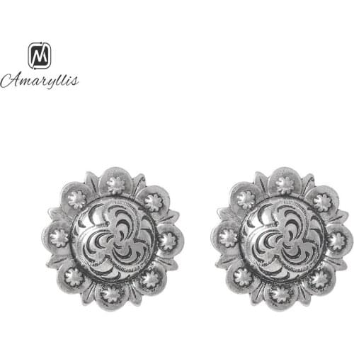 Amaiyllis Vintage Metal Sunflower Stud Earrings For Women Ethnic Carved Pattern Geometric Post Earrings Petal Statement Earrings