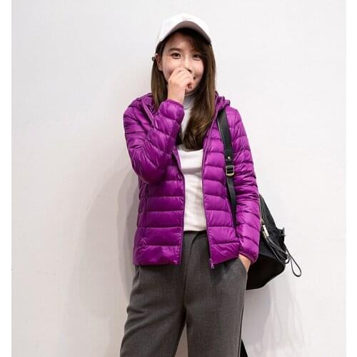 2020 Autumn Winter Ladies Korean Hooded Zipper Lightweight Down Jacket Womens Casual Warm Fashion Short Jacket Plus Size