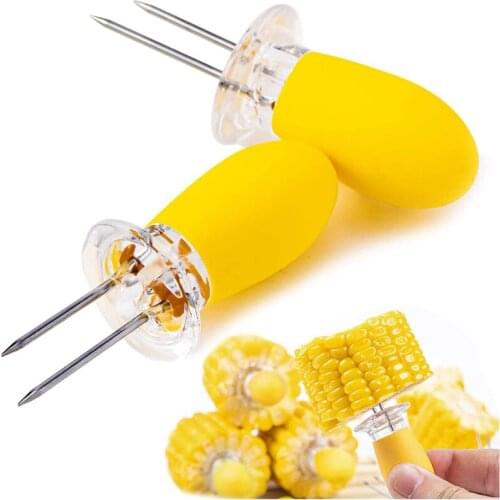 1 Pair Creative Corn Fork Stainless Steel Outdoor Camping Barbecue Fork Kitchen Pastry Gadget BBQ Tool