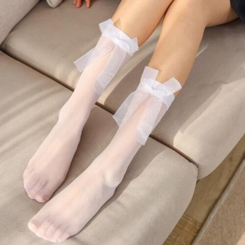 1 Pair Lovely Lolita Calf Socks Girls Japanese Style Bowknot Breathable Stocking
