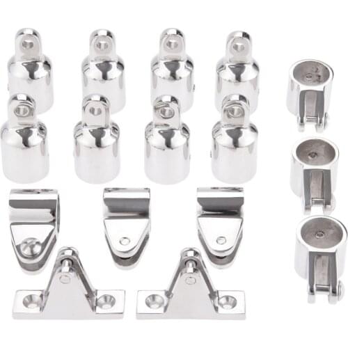 16Pcs 316 Stainless Steel Bimini Tops Boats Marine Hardware Fitting Set 4 Bow 22mm 7/8" (8 Eye Ends+6 Jaw Slides+2 Deck Hinges)