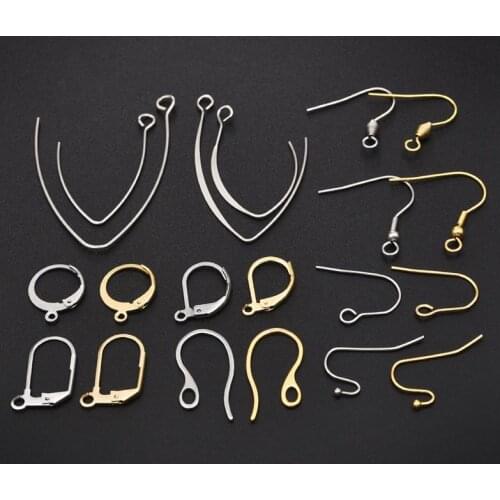20/50pcs Stainless Steel Earrings Accessories Gold Silver Tone Findings French Earring Hooks Wire Settings For Jewelry Making