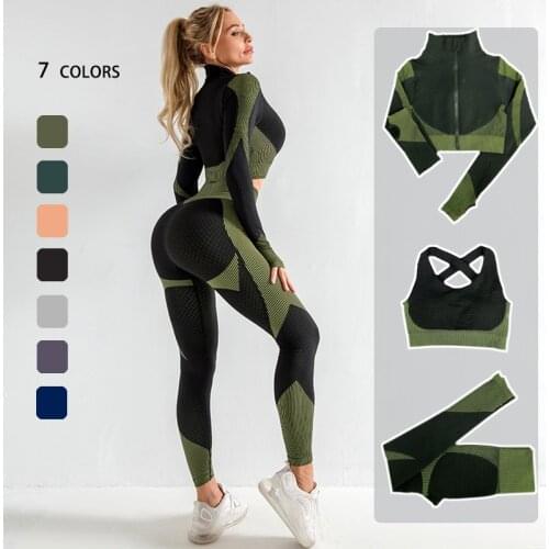 Seamless Women Yoga Sets Female Sport Gym Suits Wear Running Clothes Women Fitness Sport Yoga Suit Long Sleeve Workout Clothing