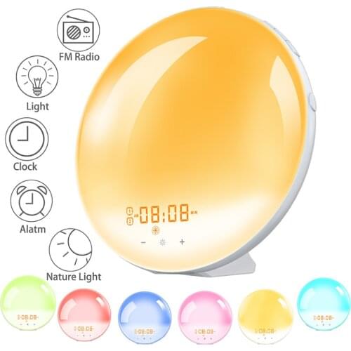 Wake Up Light Sunrise Alarm Clock Radio Smart 7 Colors Sunrise/sunset Fm Radio Digital Nightlight Clock