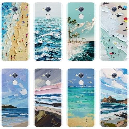 TPU Art Beach Blue Ocean Painting Phone Case Silicone For Huawei Honor 4C 5C 6C 6A Pro Back Cover For Huawei Honor 4X 5A 5X 6 6X