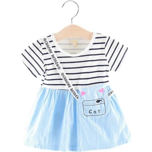 Lovey Blue Gray Patchwork Toddler Girls Skirts Short Sleeve Infant Baby Girl Pricess Outfits 2021 Summer Kids Clothing Cotton
