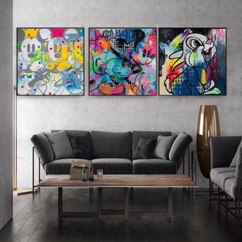 Disney Mickey Mouse Graffiti Art Canvas Painting Posters and Prints Wall Graffiti Art Pictures for Kids Room Decoration Cuadros