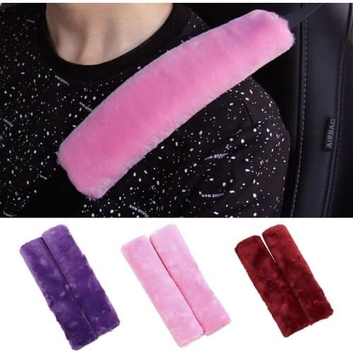 2 Peices Soft Plush Seat Belt Cover Shoulder Pad Shoulder Strap Case Comfortable Driving Car Seatbelt