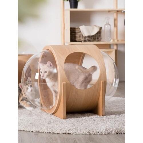 Space Capsule Enclosed Cat Litter Cat Villa Four Seasons Universal Transparent Breathable Cat Litter Warm Luxury Wooden Capsule