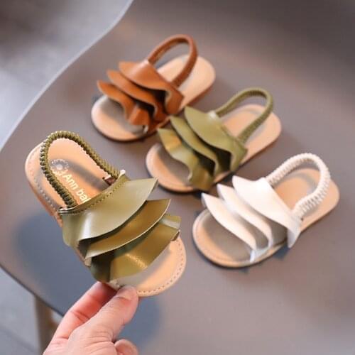 Summer New Korean Childrens Sandals Pure Color Personalized Auricularia Auricula Princess Sandals Kids Shoes for Girl Sandals