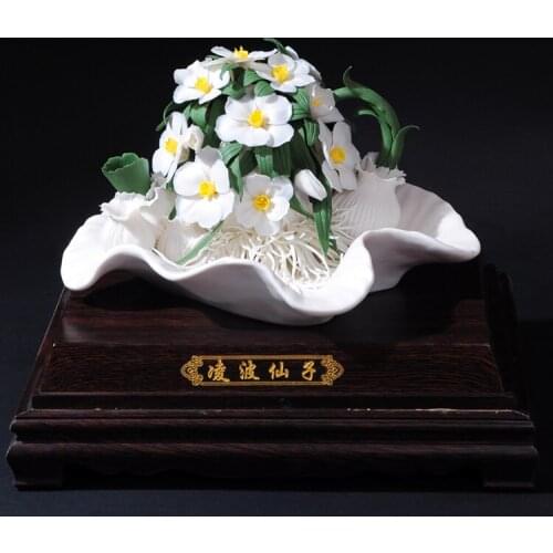 Ling Bo handmade fairy daffodils ornaments of Dehua ceramic art collections housewarming gift