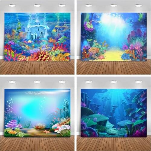 MOCSICKA Mermaid Backdrop for Photography Underwater World Castle Kids Girl Birthday Cake Smash Background Decor Photo Studio