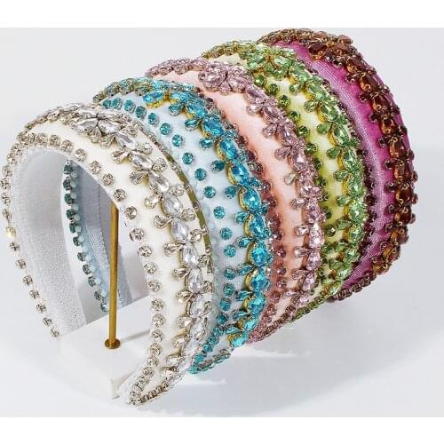 Fashion Rhinestone Hair Band Headdress Luxury Baroque Padded Headband Women Girls Wedding Party Shiny Bling Hair Accessories