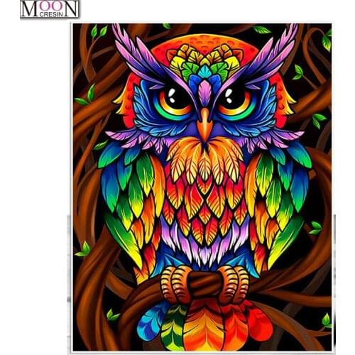 MOONCRESIN 5D DIY Diamond Embroidery Colored Owl Painting Cross Stitch Full Square Drill Rhinestone Diy Mosaic Decoration Kits