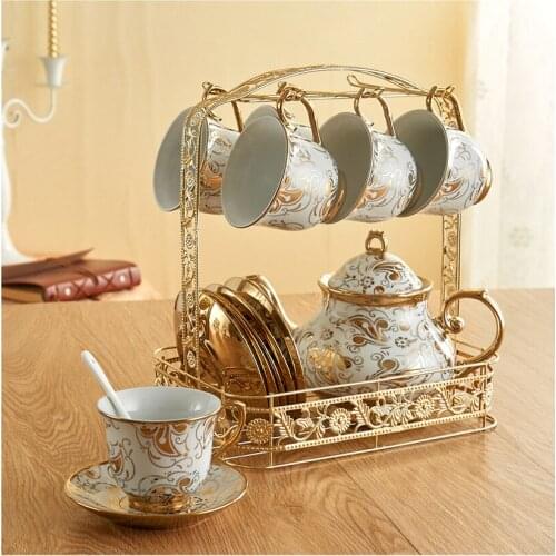 Coffee cups set creative Golden decal parrten British Porcelain Tea Set Ceramic teapot set coffee cup Afternoon tea home decor