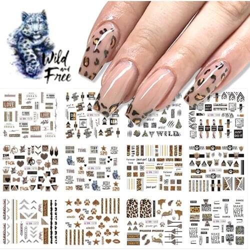 12pcs Sexy Wild Leopard Nail Art Stickers Animals Geometric Yellow Leo Water Sliders Decals Nail Accessories Set BEBN1573-1584