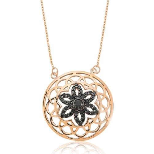 Real Silver 925 Jewelry Silver Black Life Flower Lady Necklace