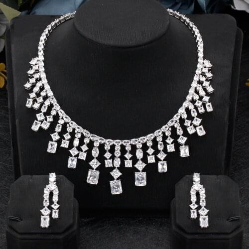 Bride Talk 2 PCS Sets Necklace Earrings Trendy Fashion Women Wedding Jewelry Set Cubic Zirconia High Quality Party Gift
