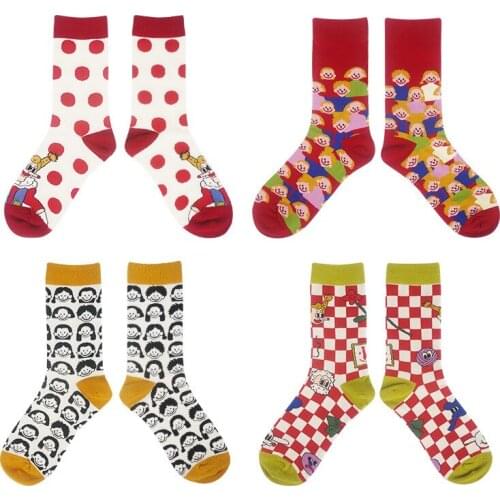 Cartoon cute cute illustration Japanese cotton tube socks spring and autumn womens socks high quality dot personality female